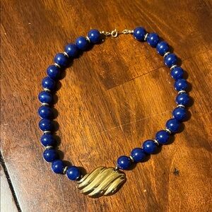 Blue and Gold Beaded Necklace